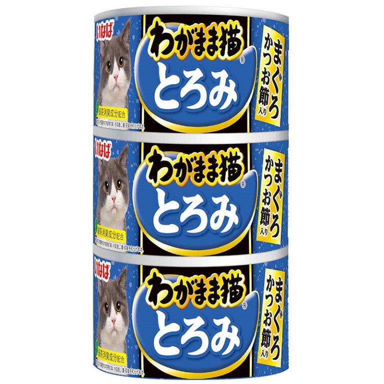 【直送品】【18個セット】わがまま猫とろみ まぐろかつお節入り 140g×3缶x18個セット【ヘルシ価格】 ペット 食品 猫 キャットフード 総合栄養食