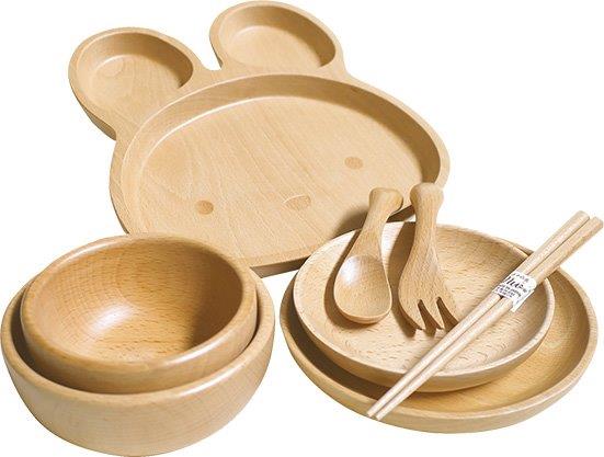 キッズ8点セット 箱入 うさぎ 6V44-11【倉庫直送】 キッチン用品 食器 キッズ 食器セット 木製
