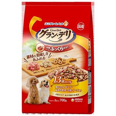 【直送品】【9個セット】グラン・デリ ふっくら仕立て 13歳以上用 鶏ささみ・ビーフ・緑黄色野菜・小魚・チーズ・角切りビーフ粒入り 700gx9個セット【ヘルシ価格】 ペット食品 犬 ドッグフード