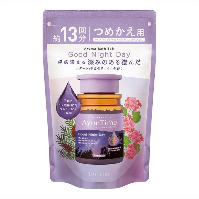 【直送品】【12個セット】アーユルタイム グッドナイトデイ つめかえ 520gx12個セット【ヘルシ価格】 バス用品 入浴剤 バスソルト 化粧品 精油 植物性保湿成分配合｜美と健康をサポート　モンスティル