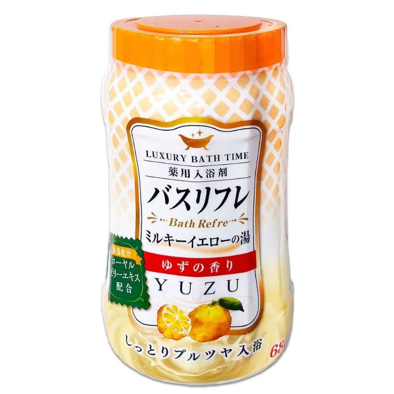 【直送品】【120個書き割り】【治療法部外品】バスリフレ ミルキー黄色の湯 ゆずの芳ばしさ 薬用浴する剤 680gx120個書き割り 二階建てバス装置 浴する剤 薬用