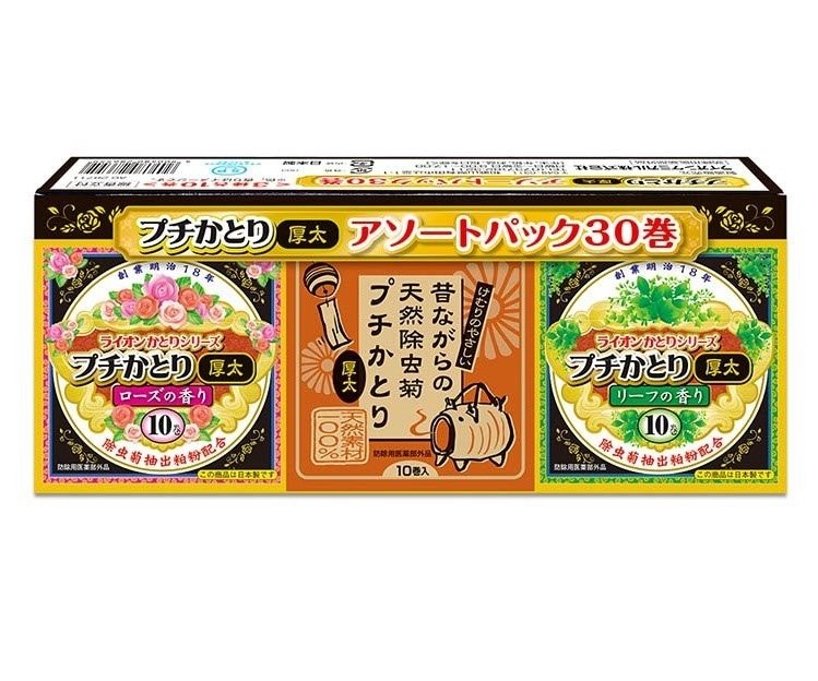 【直送品】【240個セット】【防除用医薬部外品】プチかとり厚太（あつぶと） アソートパック 30巻3種各10巻 ローズの香り 昔ながらの天然除虫菊 リーフの香りx240個セット 虫除け 殺虫剤 蚊取り線香｜美と健康をサポート　モンスティル