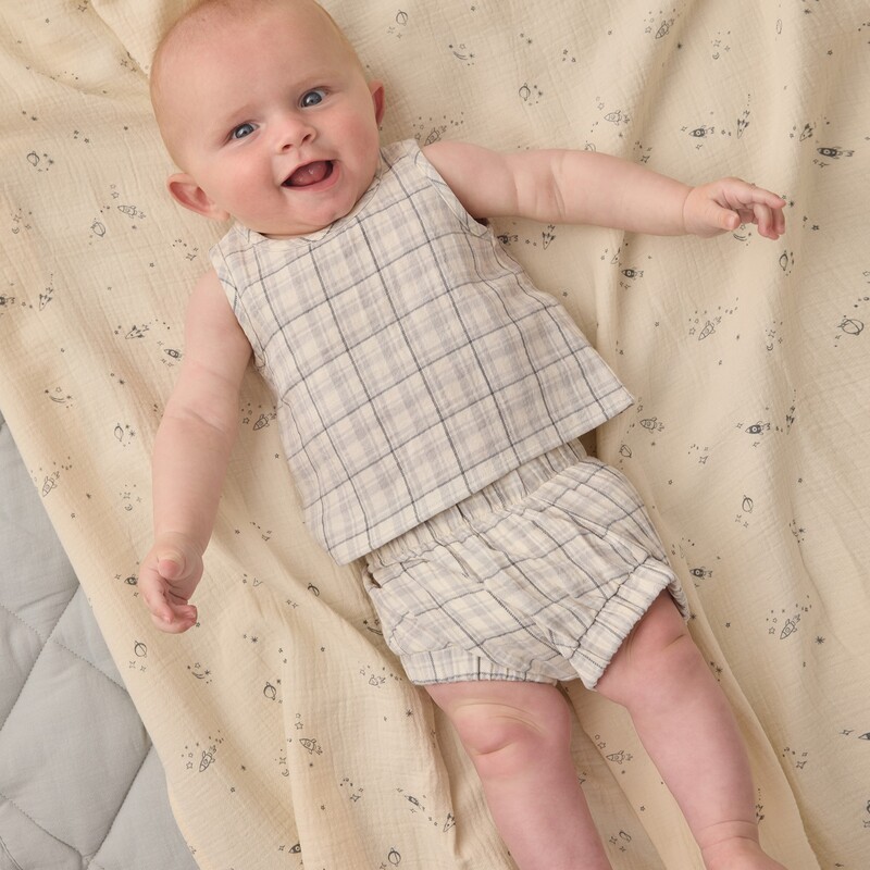 【D2】Quincy Mae(クインシーメイ) 2026SS 春夏 ベビー服 WOVEN TANK SET -BLUE PLAID- タンクトップセット| 80cm 90cm 100cm子供 トップス　ショートパンツ　上下セット　セットアップ　ご出産お祝い ギフト 5,701円