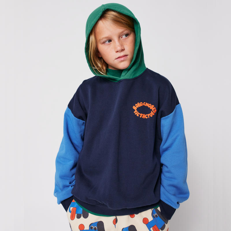 【drop2】BOBO CHOSES / ボボショーズ 2025AW 25aw 秋冬 赤ちゃん服  Tic Tac Toe color block hoodie ボンネット付き添い人トレーナー、ティーシャツパーカー  | 90糎100糎110糎120糎 トップス 赤ちゃん キッズ 御坊っちゃん うしろ帯 今めかしい 一般受けブランド名