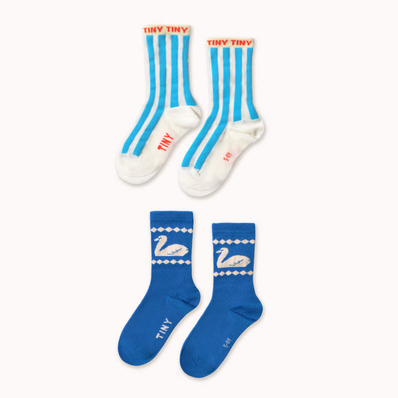 【drop1】TINYCOTTONS / タイニーコットンズ 2026SS 26ss 春夏 子供服 BLUE STRIPES & SWAN MEDIUM SOCKS ベビー・キッズソックス ｜ 靴下 子供 キッズ 男の子 女の子 おしゃれ 人気ブランド 贈り物画像