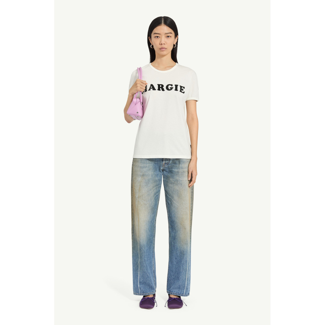 MM6 Maison Margiela | エムエムシックス  VINTAGE JERSEY T-SHIRT  WHITE  (S62GD0212M20108101) 【 貨物輸送無料 】 置き目品 置き目 トップス プルオーバー 半袖 遊撃手捩り 二分の一捩り 刷り上げる