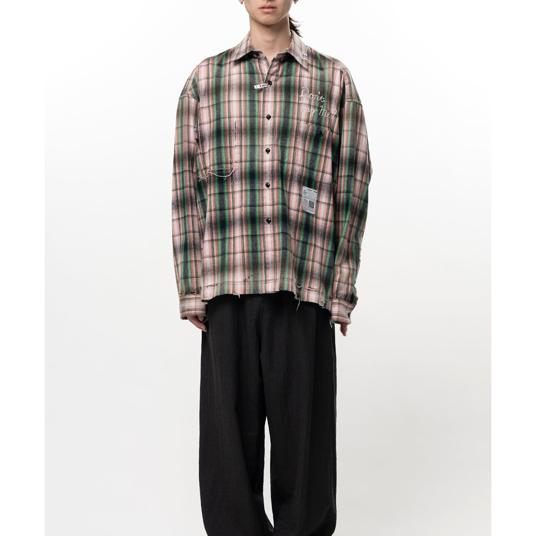 ＼全品10%OFFクーポン配布中／ Maison MIHARA YASUHIRO | メゾンミハラヤスヒロ Vintage Like Check Shirt PINK(J16SH181) 26SS 26春夏 トップス シャツ チェック ヴィンテージライク ヴィンテージ加工 刺繍