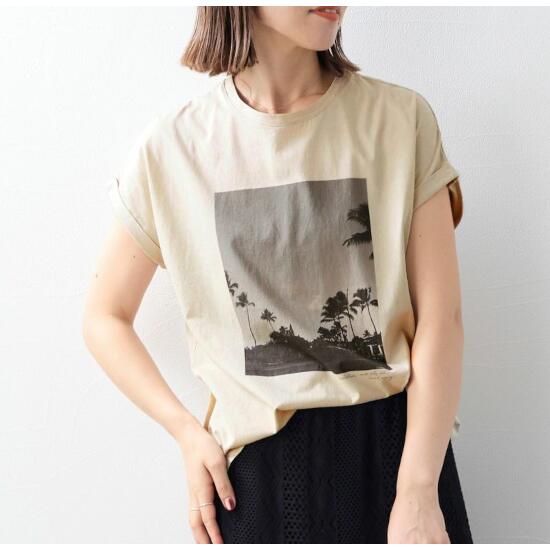 ＼全品P10倍！4/4(土)20時～／ ★ MICA & DEAL【マイカアンドディール】フォトプリントT-shirt-palm tree BEIGE (0125209135) 25SS　25春夏　トップス　Tシャツ　フォトプリントTシャツ 6,019円