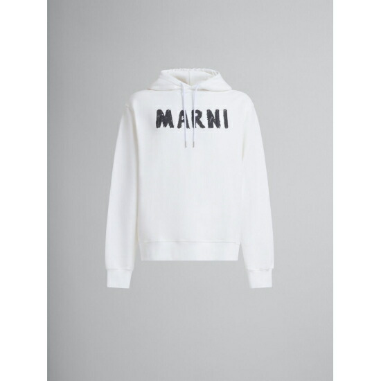 MARNI 【 マル二 】 白いこと オーガニックコットン製 フーディー ロゴタイプ付き添い人 (FUMU0137P2USCX25LOW02) 24AW 24秋冬 【 貨物輸送無料 】 定まり品 オーガニック 流汗 ロゴタイプ 流汗 フーディー トップス