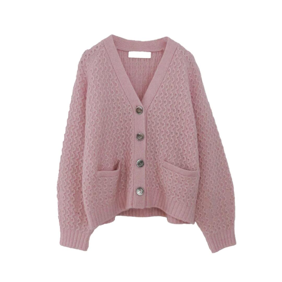 【7月19日20時～エントリーで最大P20倍】MARILYN MOON 【マリリンムーン】wool cotton aran knit cardigan　55.PINK (4254-12655) 25AW　25秋冬 カーディガン｜セレクトショップ　モンドジャコモ