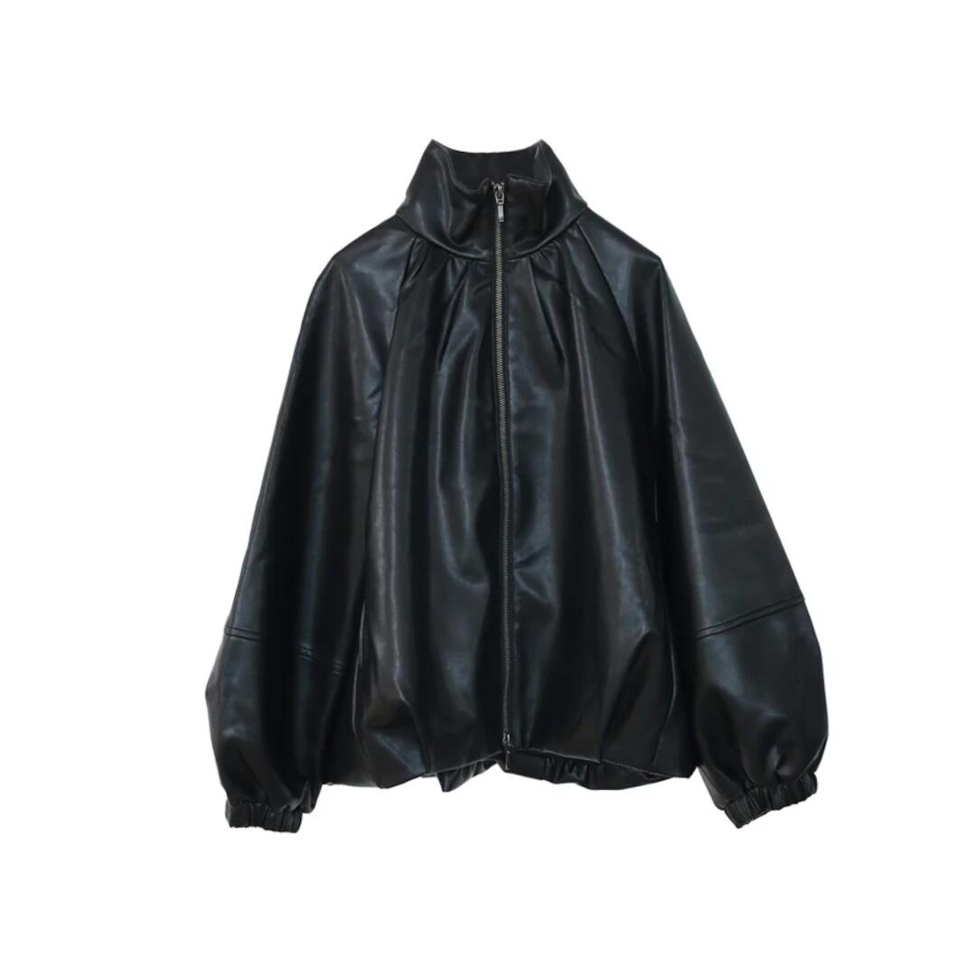 【7月19日20時～エントリーで最大P20倍】MARILYN MOON 【マリリンムーン】eco leather tuck blouson　19.BLACK (4254-110) 25AW　25秋冬 エコレザー　ブルゾン｜セレクトショップ　モンドジャコモ
