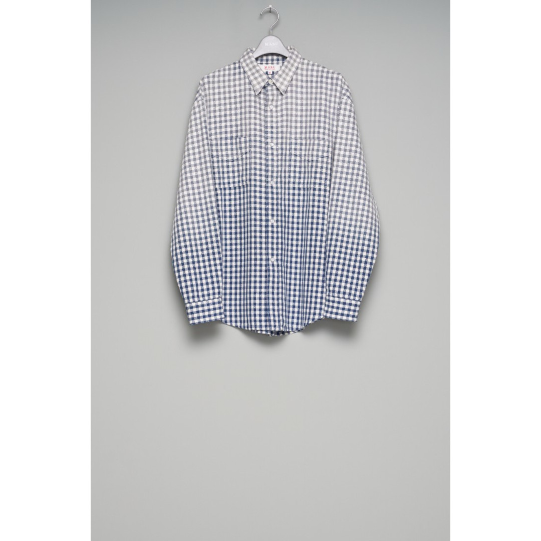 ＼全品P10倍！4/4(土)20時～／ MASU | エムエーエスユー FADED SPARKLING PLAID SHIRT BLUE (M26U6SL001) 26SS 26春夏 トップス シャツ チェック ロングスリーブ ミドル丈 スパンコール ギンガムチェック グラデーション ブリーチ加工 マスターピース