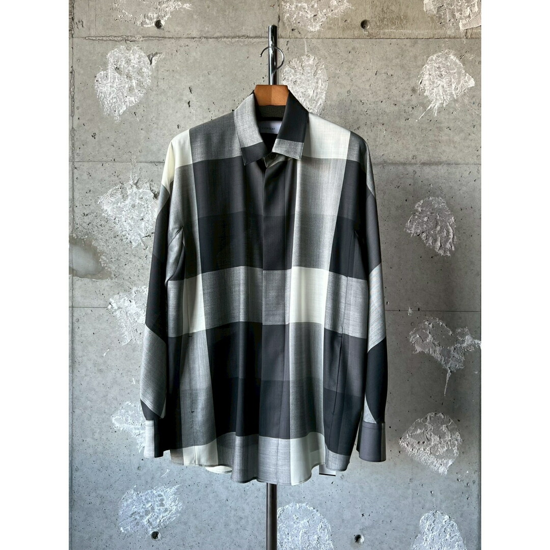 ＼全品P10倍！4/4(土)20時～／ OVERCOAT | オーバーコート Dolman Sleeve Light Wool Shirt OFF WHITE × BLACK (S26T027-NKLC) 26SS 26春夏 チェック ウールシャツ シームポケット SUPER120's ウール ウォッシャブル