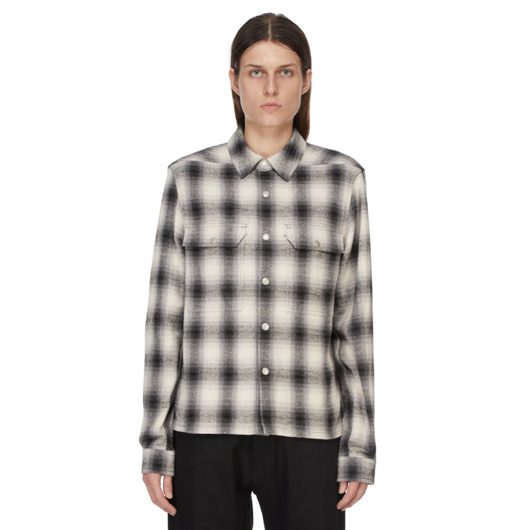 DRKSHDW | ダークシャドウ  TEMPLE CROPPED OUTERSHIRT  GREY OMBRE PLAID  (DL01F1299)  26SS 26春夏 トップス プルオーバー アウターシャツ オンブレ 照合のしるし オンブレチェック ボクシー ボックス席影ぼうし
