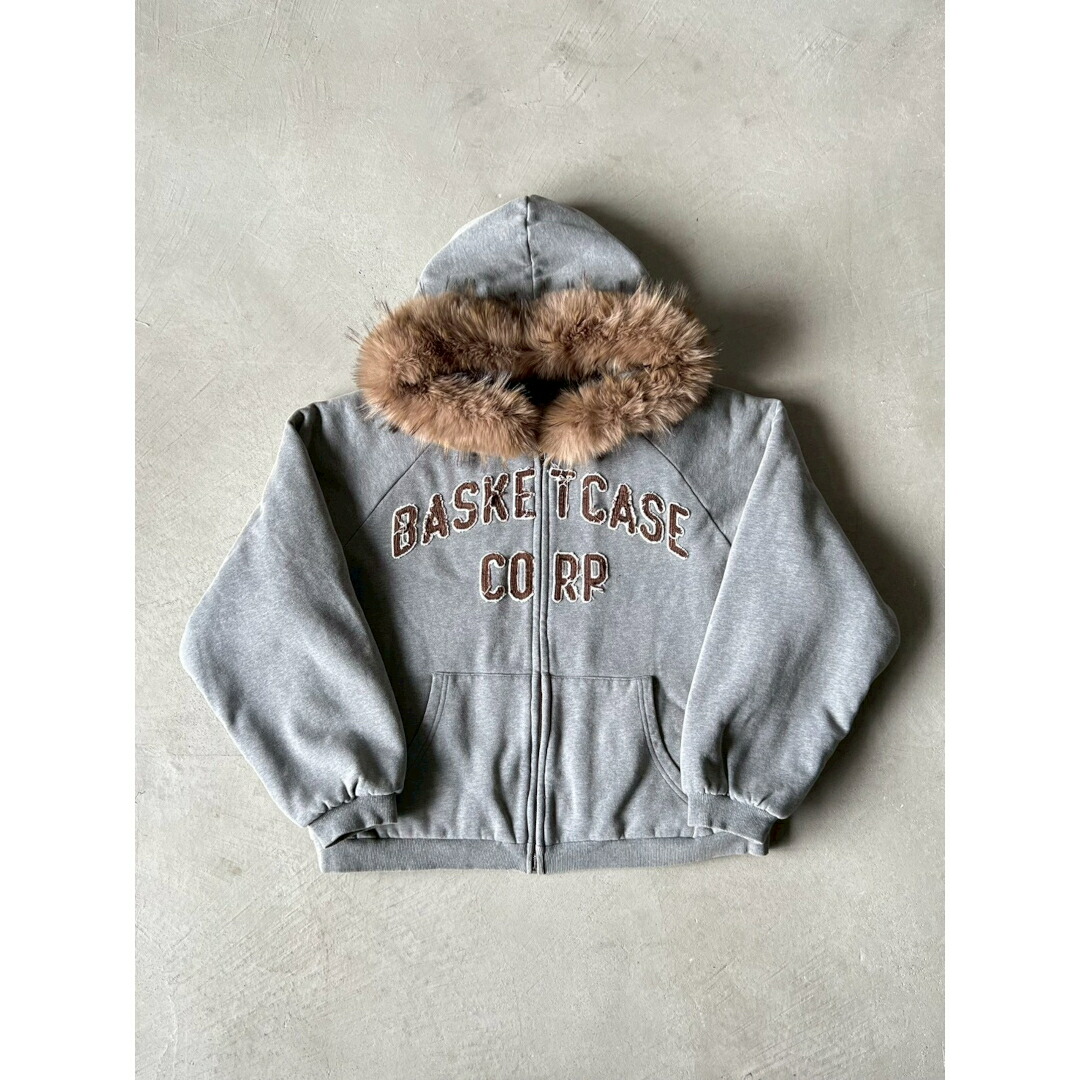 Basketcase | 手かご入れもの  BC CORP, lined zip up  ASH GREY  トップス パーカー フーディー ジップアップ フルジップ 毛皮