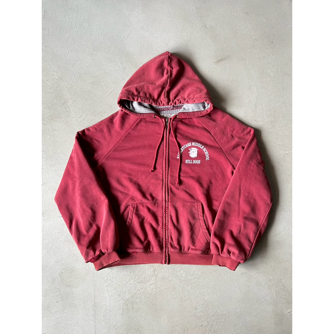 Basketcase | 手かご入れもの  BULLDOG, thermal lined zip  RED トップス パーカー フーディー ジップアップ フルジップ サーマル