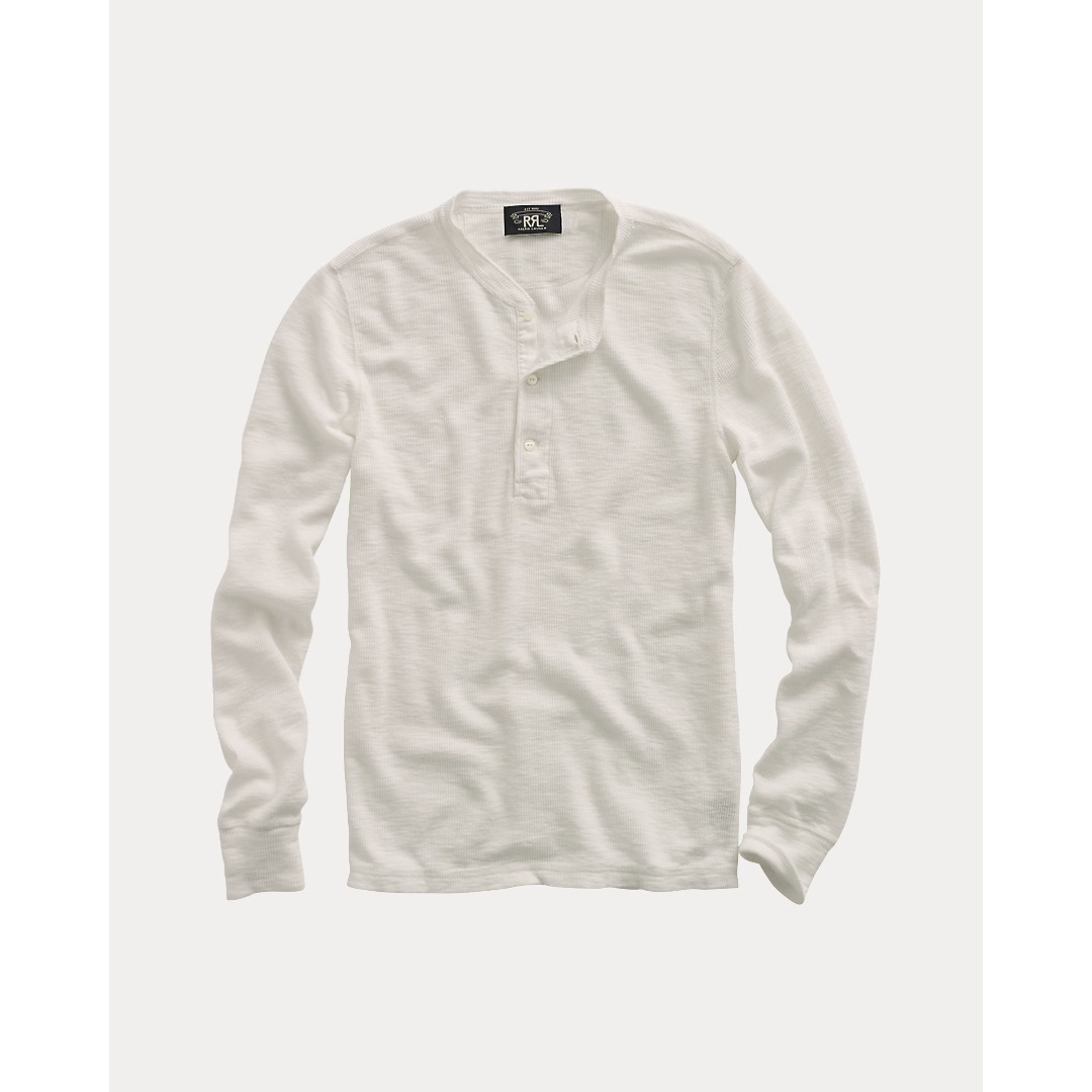 ＼全品P10倍！4/4(土)20時～／ RRL | ダブルアールエル WAFFLE KNIT HENLEY NECK SHIRT PAPER WHITE / 100 (MNRRKNI16820001) 26SS 26春夏 トップス ワッフルニット ヘンリーネック ロングスリーブ Tシャツ 長袖 19,800円