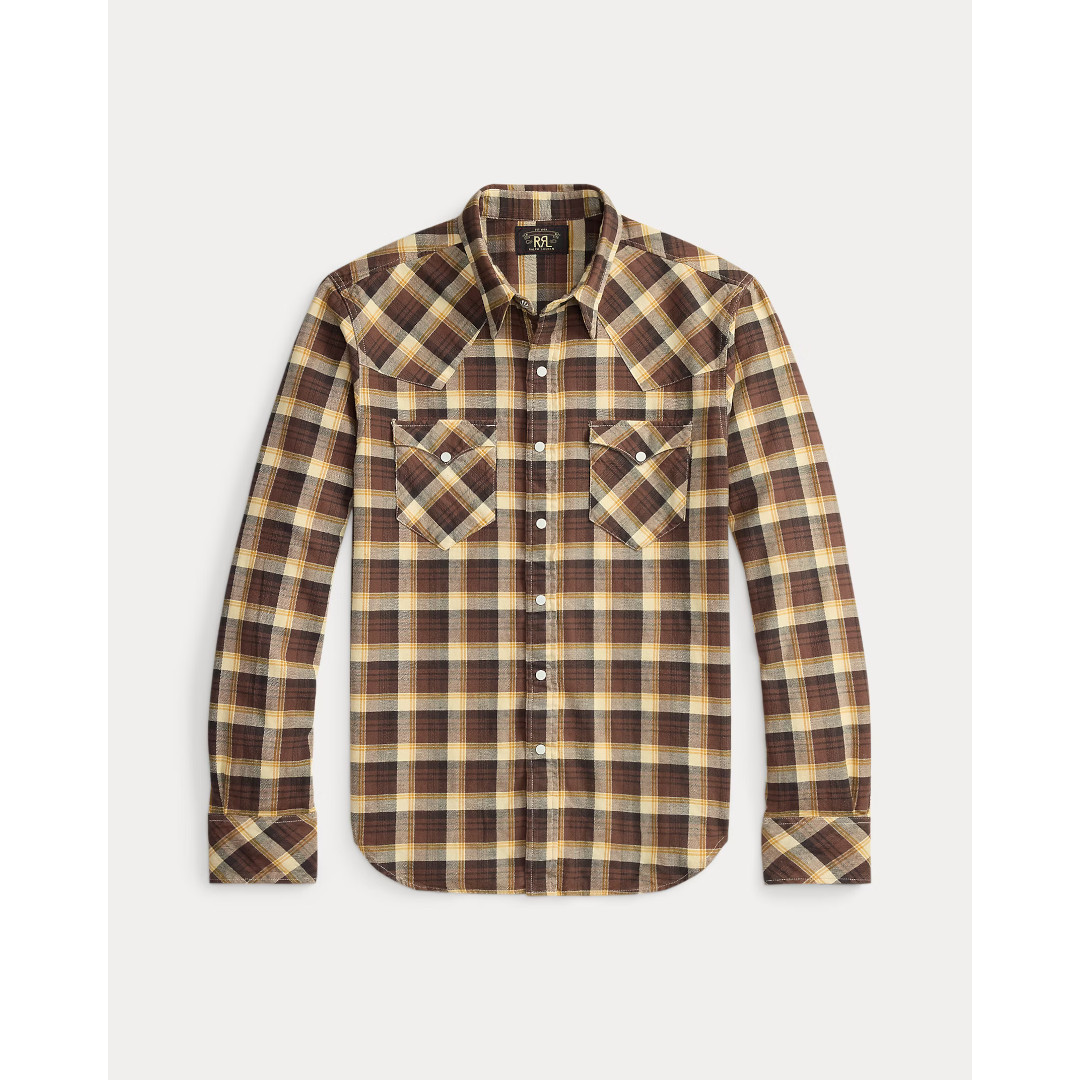 RRL | ダブルアールエル  SLIM FIT CHECK TWILL WESTERN SHIRT  BROWN/MUSTARD/CREAM / 200 (MNRRWOV16820404) 26SS 26春夏 トップス プルオーバー か細い相応う 照合のしるし ツイル ウエスタン 照合のしるし 偏った考え撥ねのける 名取り草