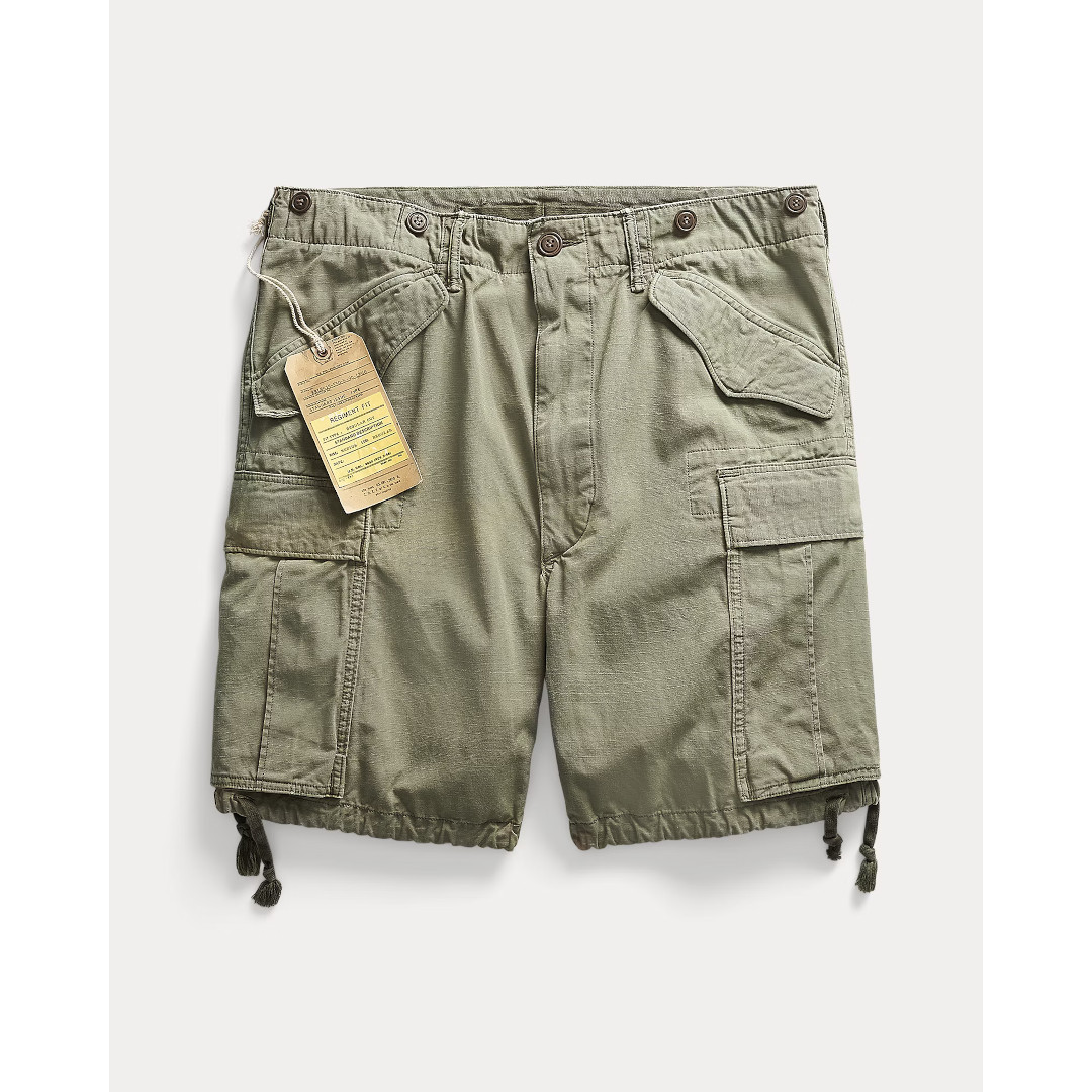 RRL | ダブルアールエル REGIMENT RIPSTOP CARGO SHORTS  SHELTER GREEN / 300 (MNRRSH014A20007) 26SS 26春夏 ズボン下 遊撃手ズボン下 さる股引き 下唇立ちふさがる コットンリップストップ ズボン吊り名取り草