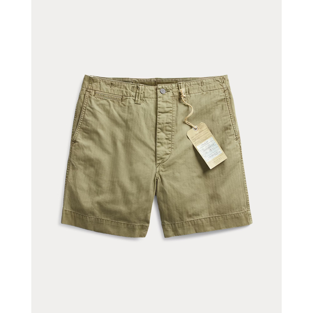 RRL | ダブルアールエル HERRINGBONE TWILL FIELD SHORTS  OLIVE / 301  (MNRRSH014G20003) 26SS 26春夏 ズボン下 遊撃手ズボン下 さる股引き ストレートレッグ ロングライズ  名取り草飛球  コットンツイル ガーメントダイ ウォッシュ製作