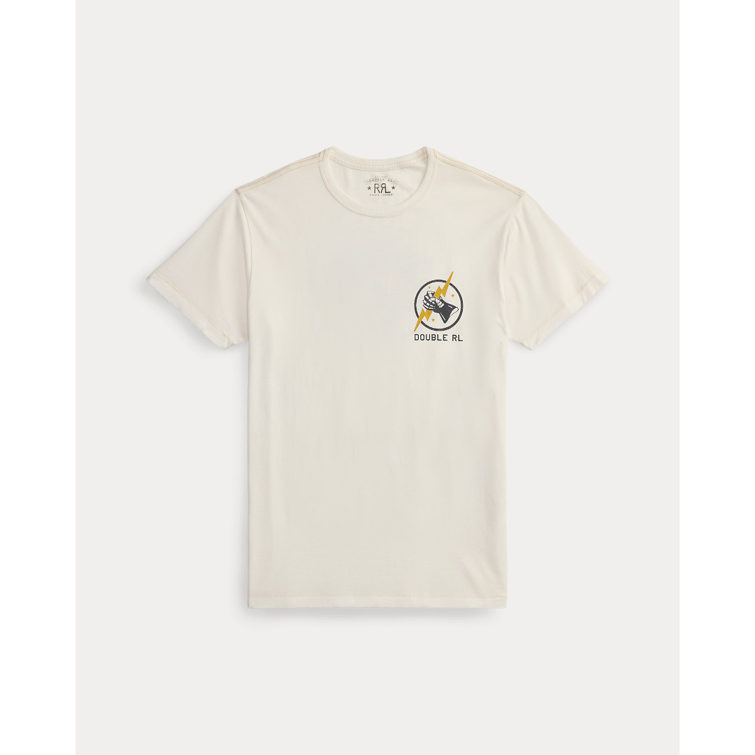 RRL | ダブルアールエル GARMENT DYED JERSEY GRAPHIC T-SHIRT WARM WHITE / 100 (MNRRTSH1N820181) 26SS 26春夏 トップス ティーシャツ 半袖 労働者の一団のど首 ガーメントダイ ロゴタイプグラフィック