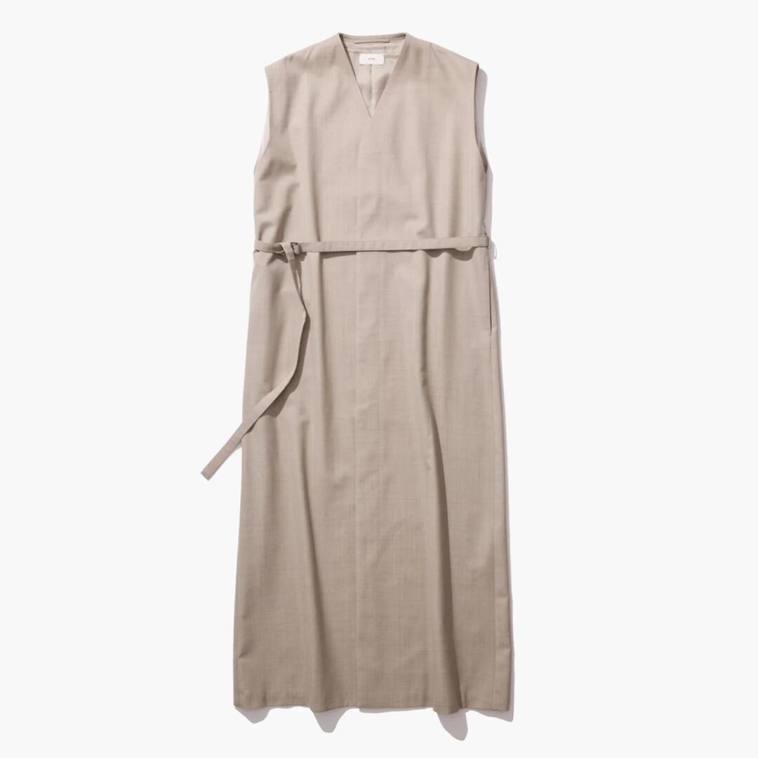 ATON|エイトン WOOL SILK TWILL | GILET DRESS BEIGE (AT-OPAGLM0107)　26SS　26春夏　 ワンピース　ドレス　ロングドレス