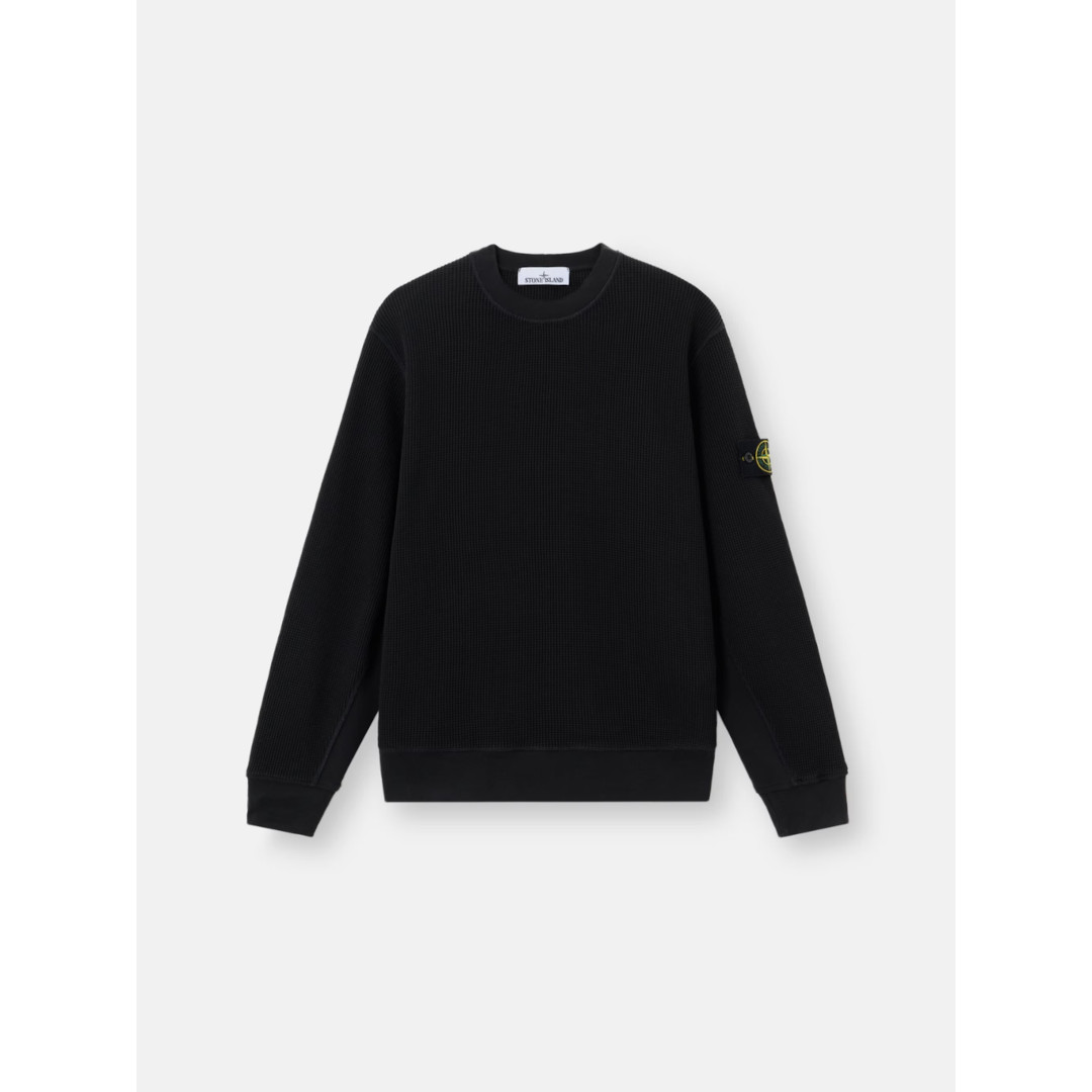 STONE ISLAND | ストーンアイランド MESH STITCH ORGANIC COTTON FLEECE BLACK / V0029  (6100056) L1S156100056S0044V0029 26SS 26春夏 トップス ロング衣袂 労働者の一団のど首 ラグラン 大層らしい鍵を掛ける編み目 ワーヘル