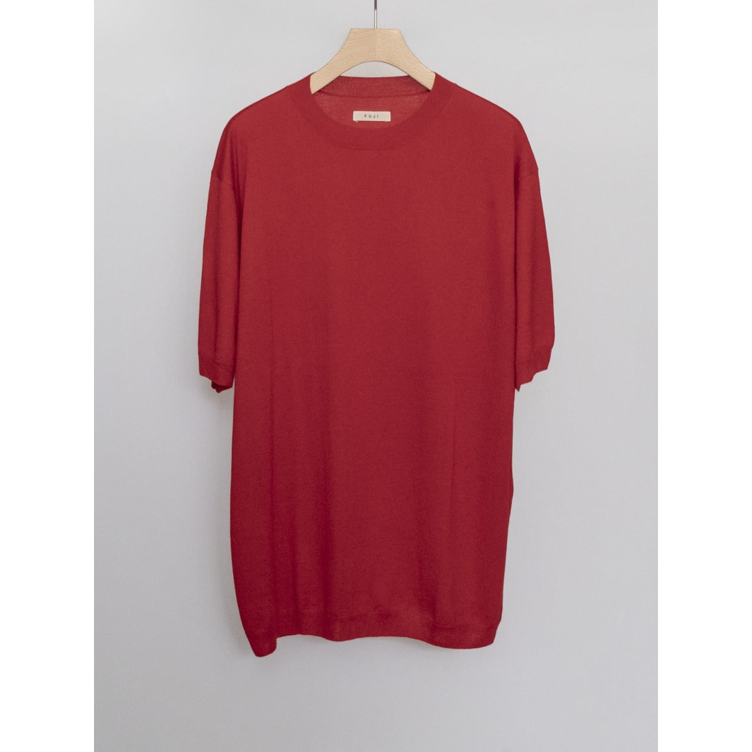 FUJI | フジ SILK CASHMERE S/S KNIT  RED  (JO26-MT005-SI) 新入荷 トップス 編み物 絹地 カシミヤ 絹地カシミヤ  遊撃手衣袂 半袖