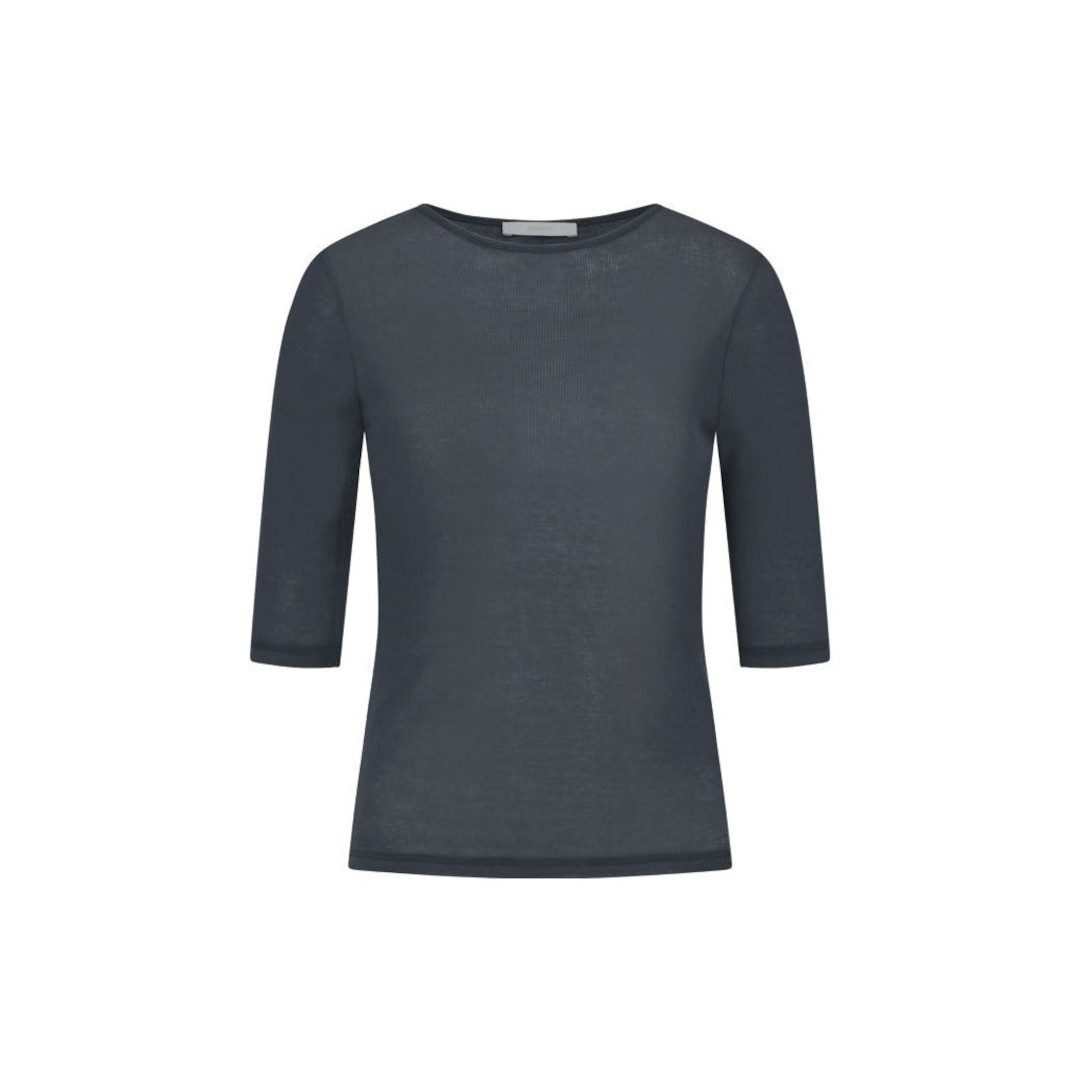 AMOMENTO | アモーメント  T-SHIRTS ROUND SHORT SLEEVE T-SHIRT CHARCOAL (AM26SSW02TS)  26SS 26春夏 トップス シアーコットン プルオーバー か細い 半袖 7分袖