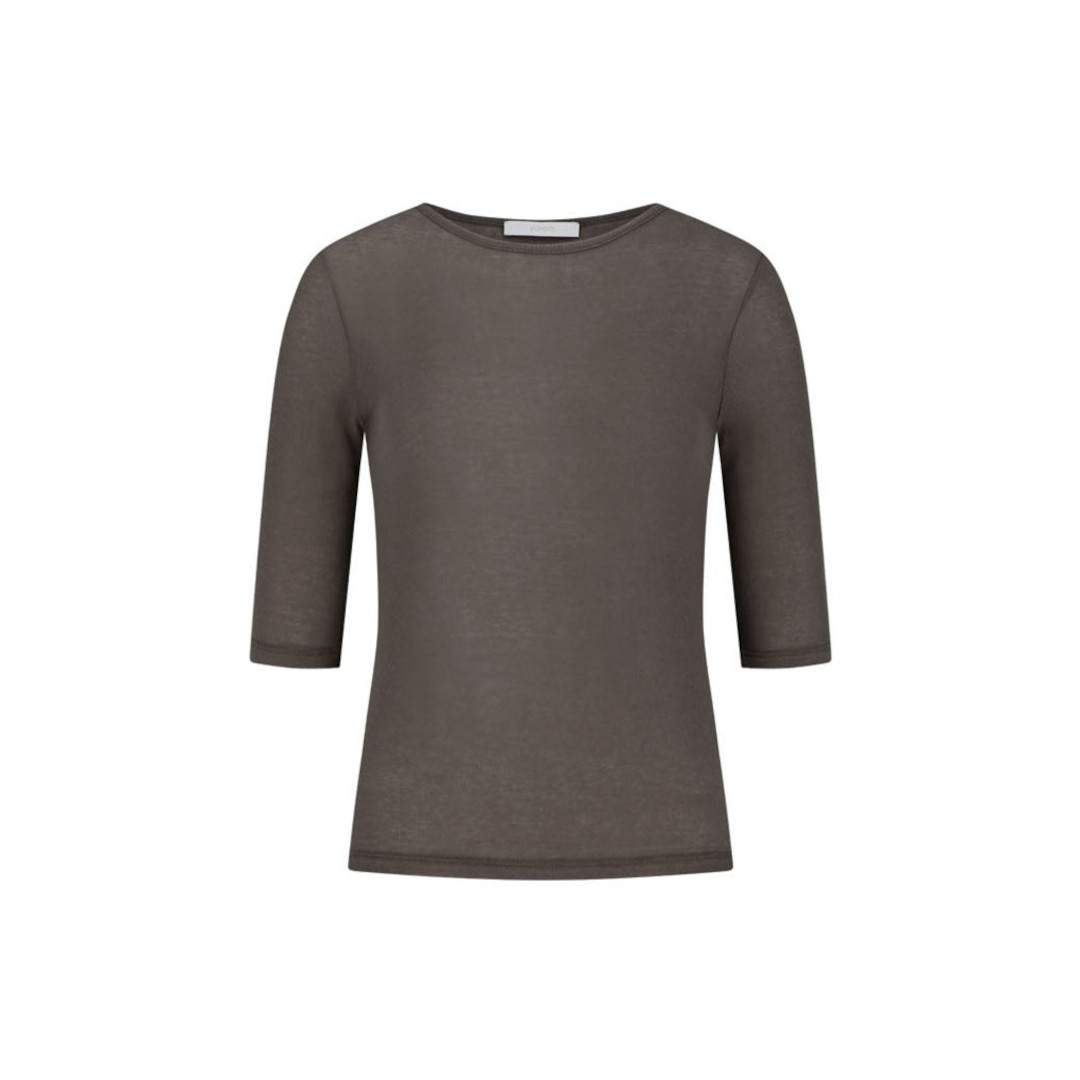 AMOMENTO | アモーメント  T-SHIRTS ROUND SHORT SLEEVE T-SHIRT BROWN (AM26SSW02TS)  26SS 26春夏 トップス シアーコットン プルオーバー か細い 半袖 7分袖