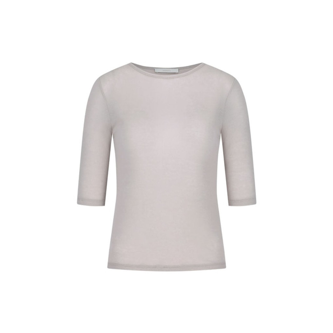 AMOMENTO | アモーメント  T-SHIRTS ROUND SHORT SLEEVE T-SHIRT BEIGE (AM26SSW02TS)  26SS 26春夏 トップス シアーコットン プルオーバー か細い 半袖 7分袖