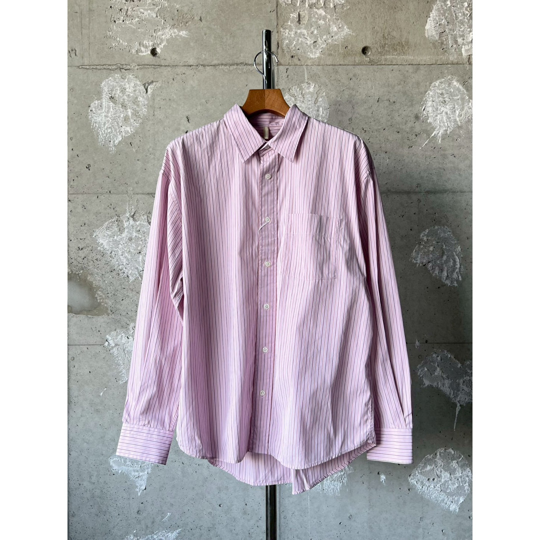 SUNFLOWER | サンフラワー new base shirt - PINK STRIPE (1310) 26SS 26春夏 トップス プルオーバー 長袖 ロング捩り 縞模様 衣嚢