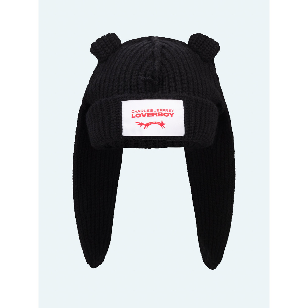 Charles Jeffrey LOVERBOY | チャールズジェフリー ラバーボーイ CHUNKY RABBIT BEANIE BLACK (052130202) 25AW 25秋冬【 送料無料 】 正規品 ビーニー 定番 帽子 ニット帽 ウサギ 耳 うさぎ ラビット