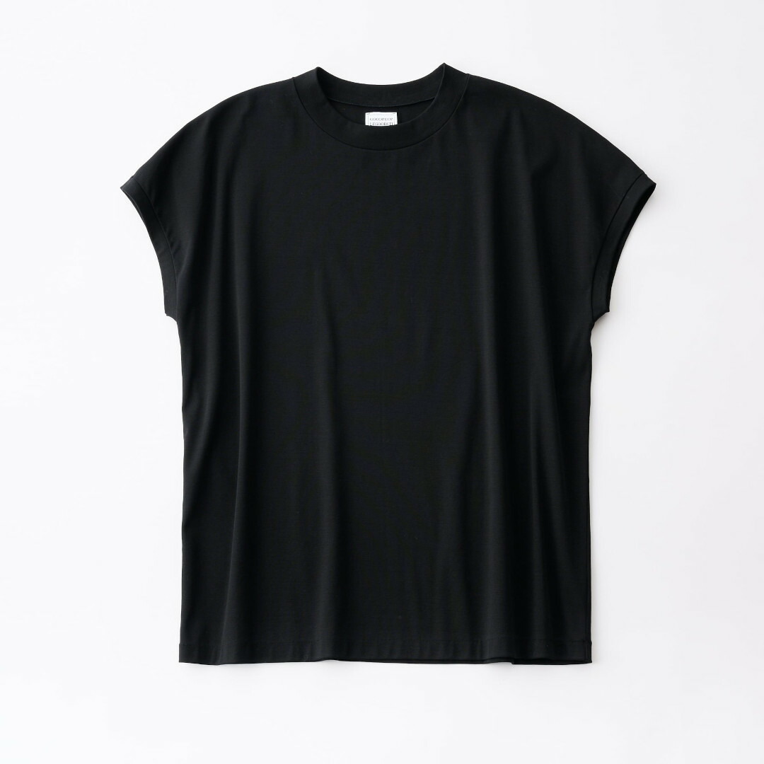 GOOD PEOPLE GOOD STITCHING GOOD PRODUCT|GGG Fresca Ultra High Gauge Rib Crew Neck French Sleeve T BLK (02-01-1873) 26SS トップス ティーシャツ 労働者の一団のど首 遊撃手捩り ご機嫌ゲージ フレンチ捩り Tシャツ・カットソー-レディースファッション