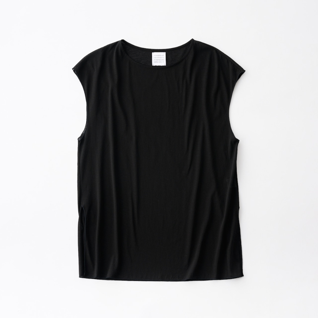 【7月19日20時～エントリーで最大P20倍】GOOD PEOPLE GOOD STITCHING GOOD PRODUCT|GGG Fresca Zero Jersey Side Slit French Sleeve BLACK (02-01-1852) 26SS トップスクルーネック フレンチスリーブ｜セレクトショップ　モンドジャコモ