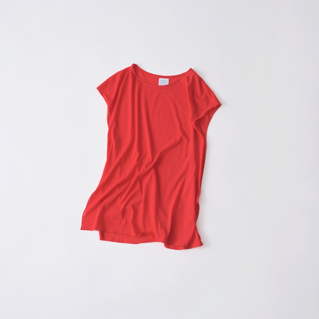 ＼全品P10倍！4/4(土)20時～／ GOOD PEOPLE GOOD STITCHING GOOD PRODUCT|GGG Fresca Zero Jersey Side Slit French Sleeve PINK RED (02-01-1852) 26SS トップスクルーネック フレンチスリーブ