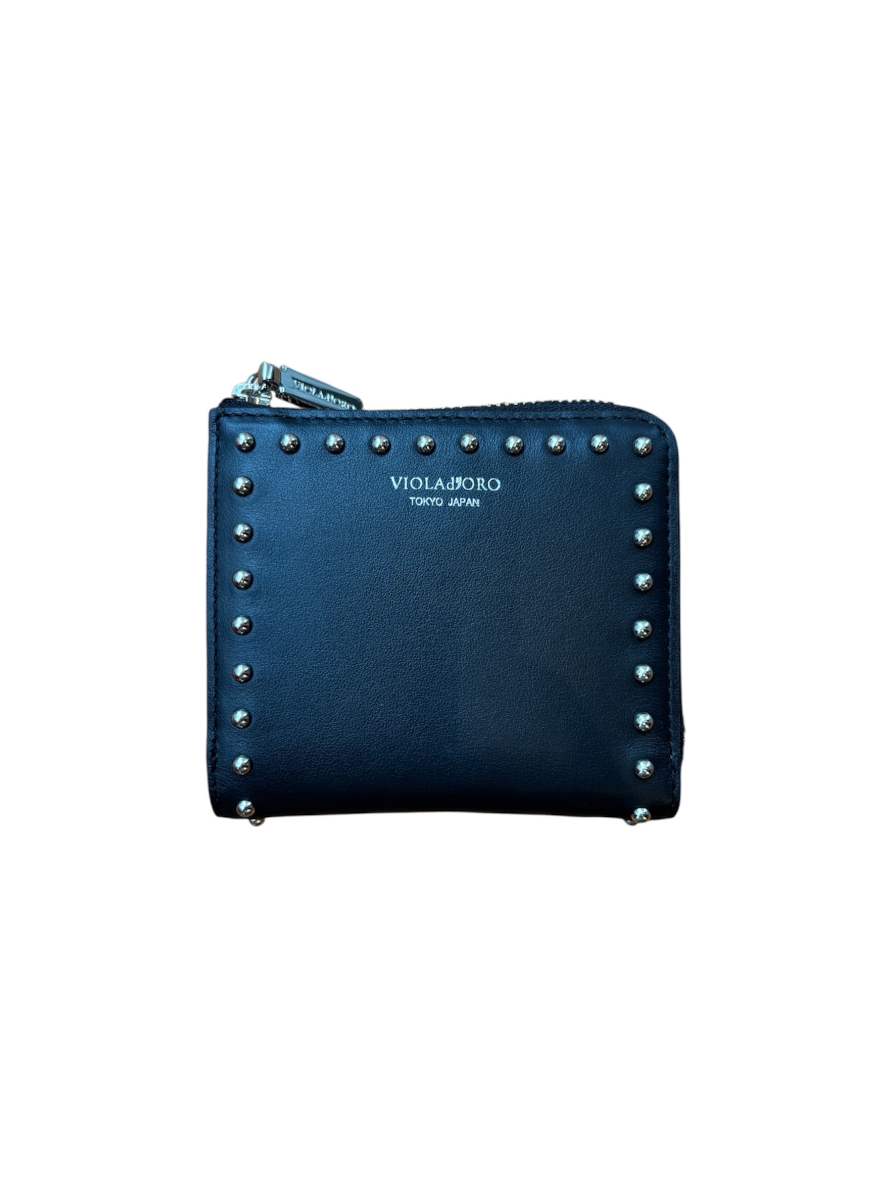 VIOLAd’ORO【ヴィオラドーロ】 スタッズ 二つ折り L字型 紙入れ BLACK(L/TAUPE) (V-5080) 26SS 26春夏 紙入れ スタッズ二つ折り紙入れ