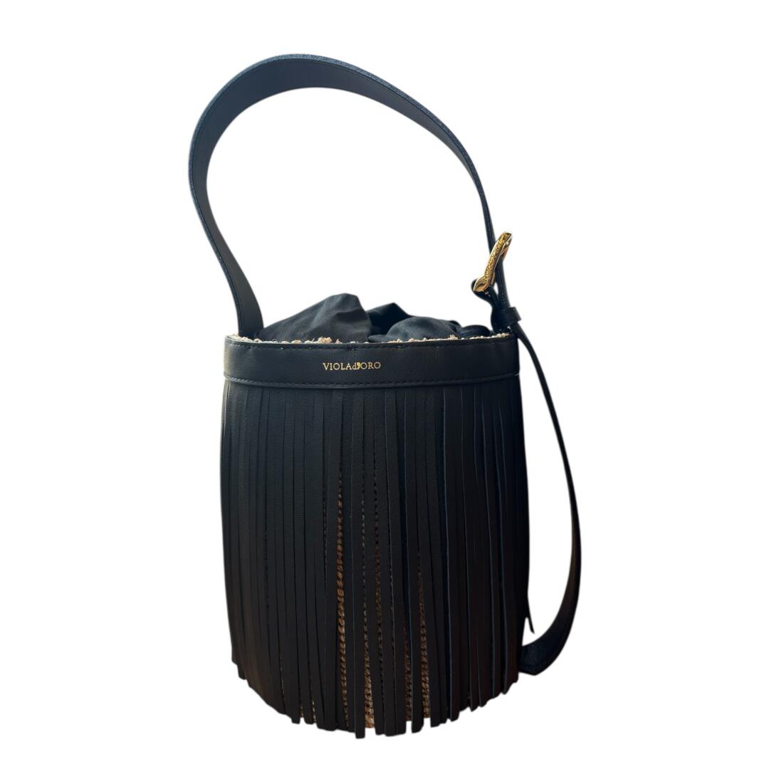 VIOLAd’ORO【ヴィオラドーロ】アバカxレザーフリンジ バケットバッグ NATURAL×BLACK MIRO/ (V-9011)  26SS 26春夏 トートバッグ