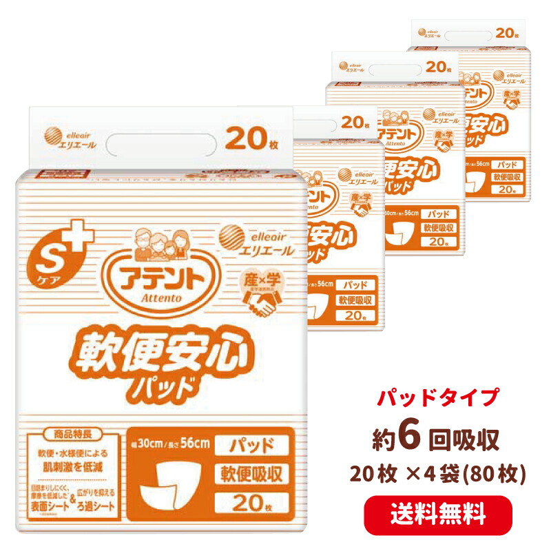 当日出荷 大王製紙 アテントSケア 軟便安心パッド 20枚 4袋 エリエール 病院施設用 業務用 軟便パッド 送料無料 まとめ買い お得 介護用品 オムツ 介護おむつ 紙おむつ 軟便パット