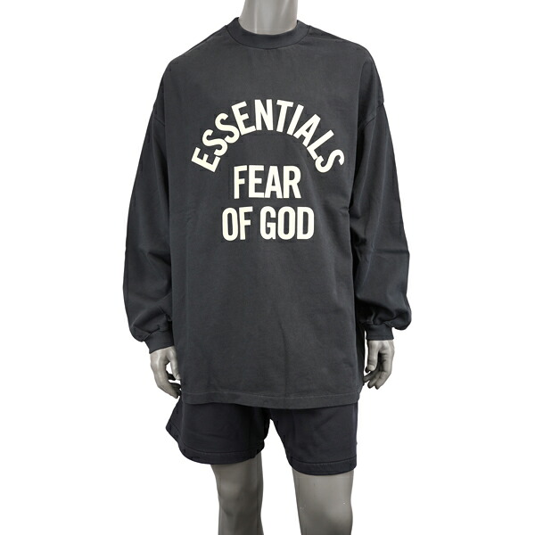 Fear of God ESSENTIALS フィア オブ ゴッド エッセンシャルズ Campus 90s Long Sleeve Tee/パフプリント 長袖Tシャツ ロンT 125SP262011F FADED BLACK ｜MONDOROBE 店