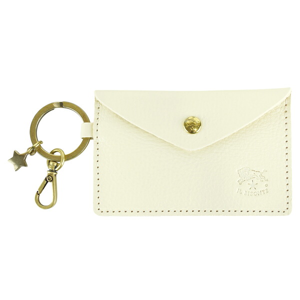 IL BISONTE イルビゾンテ KEY HOLDER キーリング付き　 カードケース　 SKH042 PV0001 WH176B/Bianco Latte ｜MONDOROBE 店