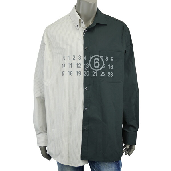 MM6 Maison Margiela エムエムシックス NUMERIC ASIMMETRIC SHIRT/コットンポプリン×ピンストライプ ニューメリック シャツ SH0DT0025 MTN135 961 59,879円