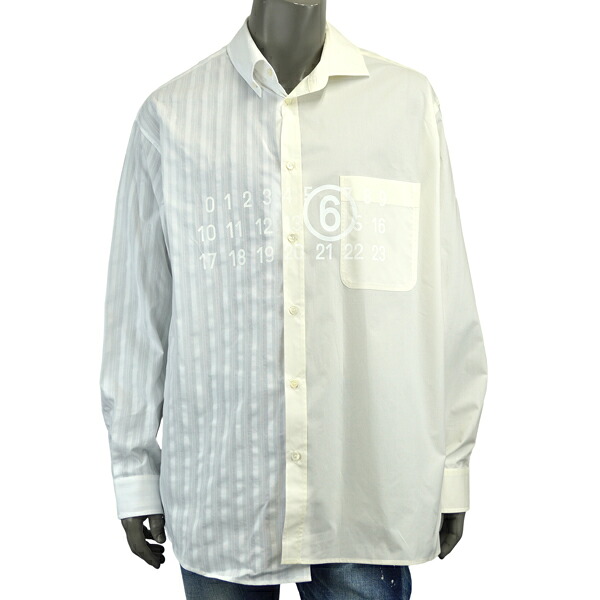 MM6 Maison Margiela エムエムシックス NUMERIC ASIMMETRIC SHIRT/コットンポプリン×ピンストライプ ニューメリック シャツ SH0DT0025 MTN136 961