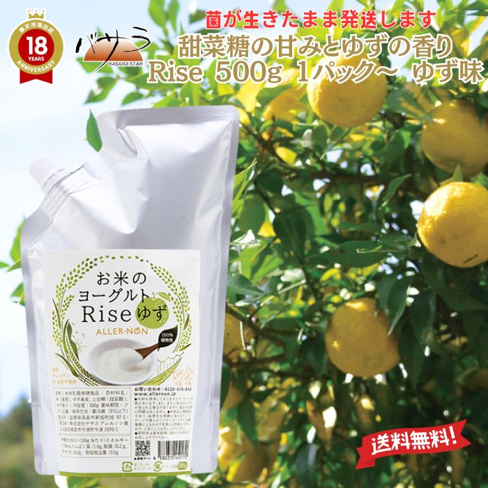 乳酸菌は生きたままパッケージ!【 お米のヨーグルト Rise ゆず 500g 1パック 】