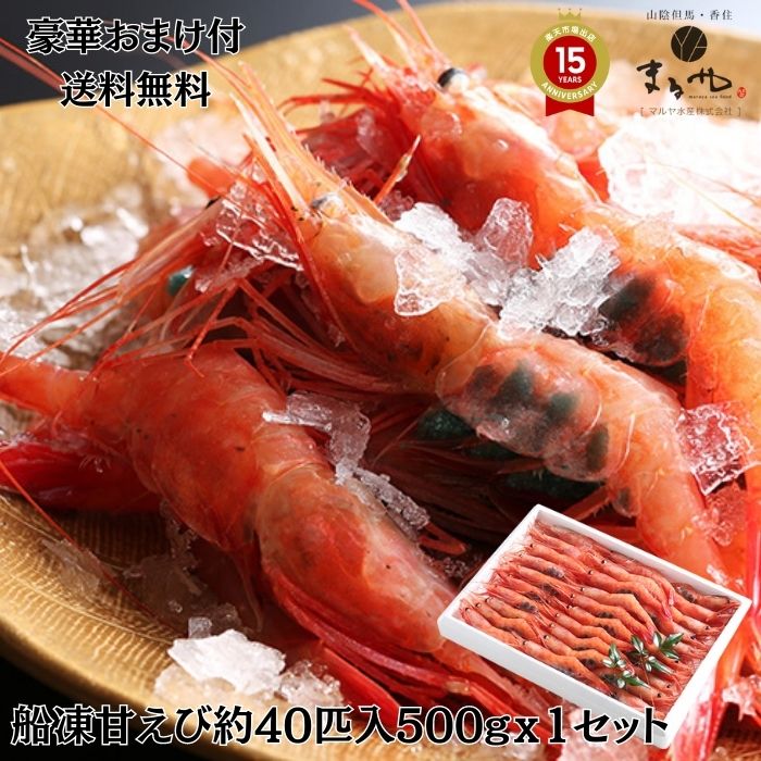 豪華おまけが選べる！ マルヤ水産【 船凍甘えび 約40匹入 500g ｘ1セット 】 冷凍 「 ギフト 送料無料 香住 お取り寄せグルメ 内祝い 結婚内祝い 海鮮 家庭用 プチギフト 甘えび えび エビ 冷凍 国産 贈答 海産物 海老 」