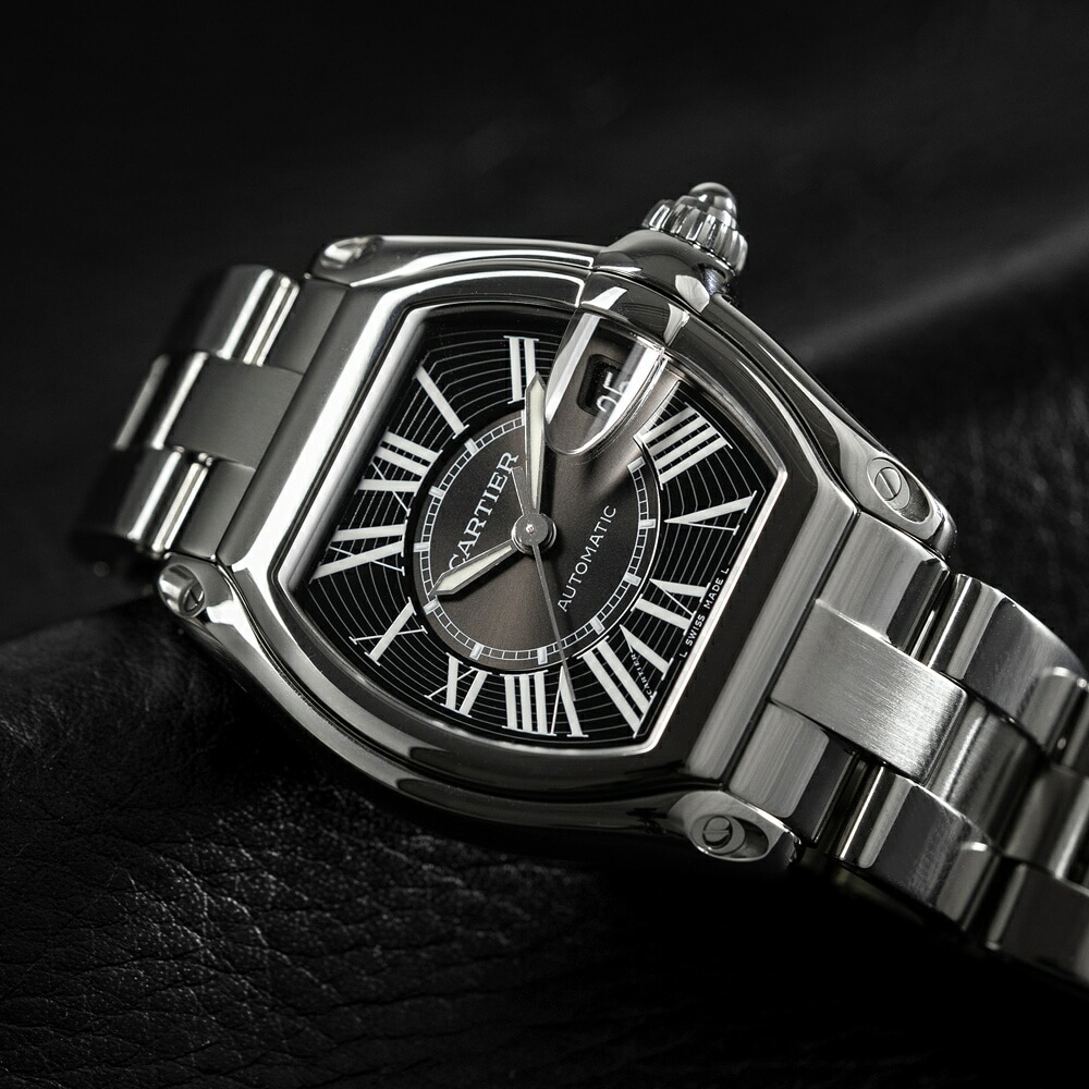 【中古】カルティエ ロードスター Cartier Roadster 2510 ローマン インデックス 黒文字盤 ブラック 腕時計 自動巻き ステンレス ヴィンテージ ウォッチ 時計 メンズ 美品 スポーティー ラグスポ 【OH済】