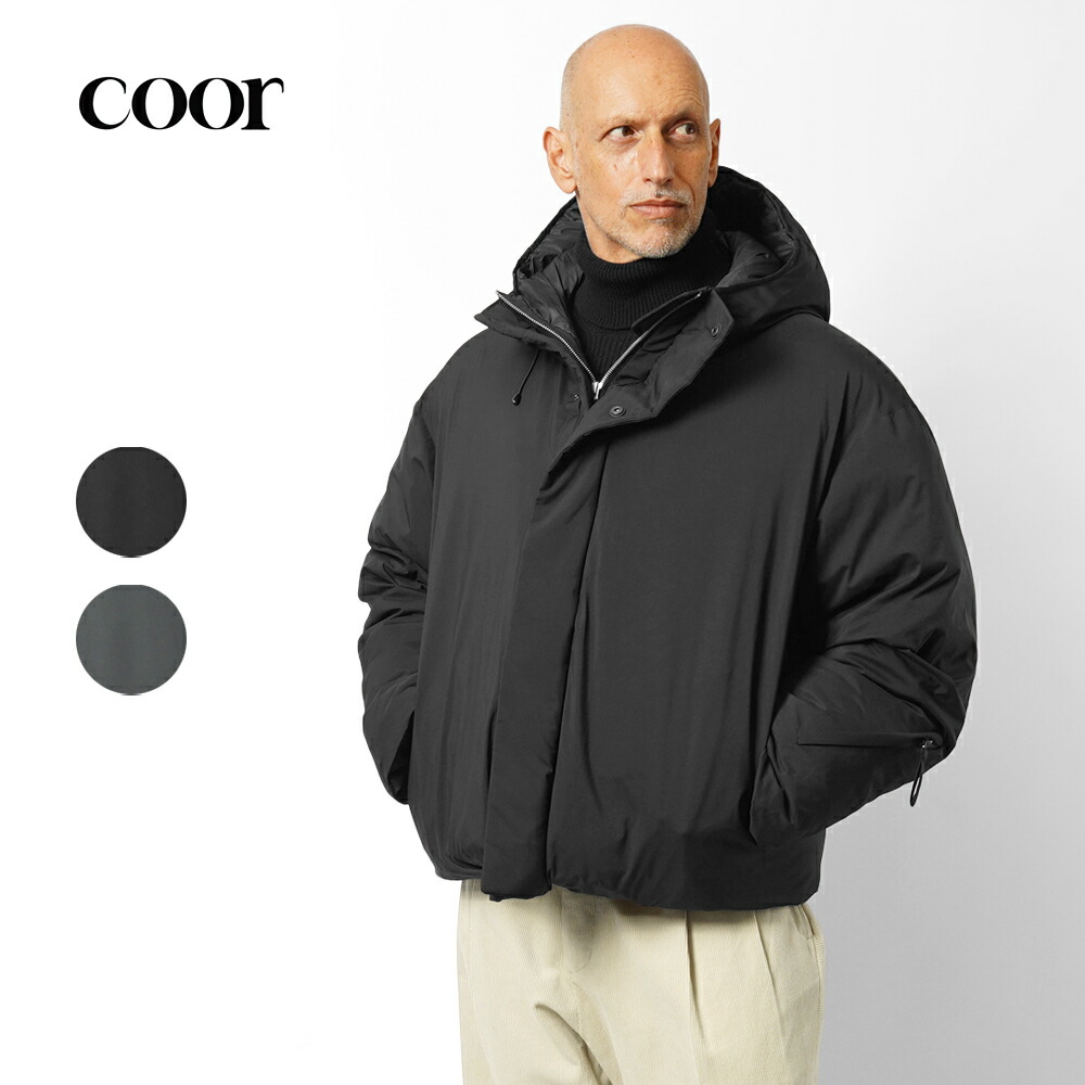 クオ COOR ダウンジャケット ブラック 黒 チャコールグレー WATER REPELLENT GOOSE DOWN JUMPER CME4JP03V ダウン メンズ フード 撥水加工 メンズダウン ダウンコート ショートダウン 秋 冬 アウター ショート丈 軽量 ブランド 韓国 大きいサイズ おしゃれ