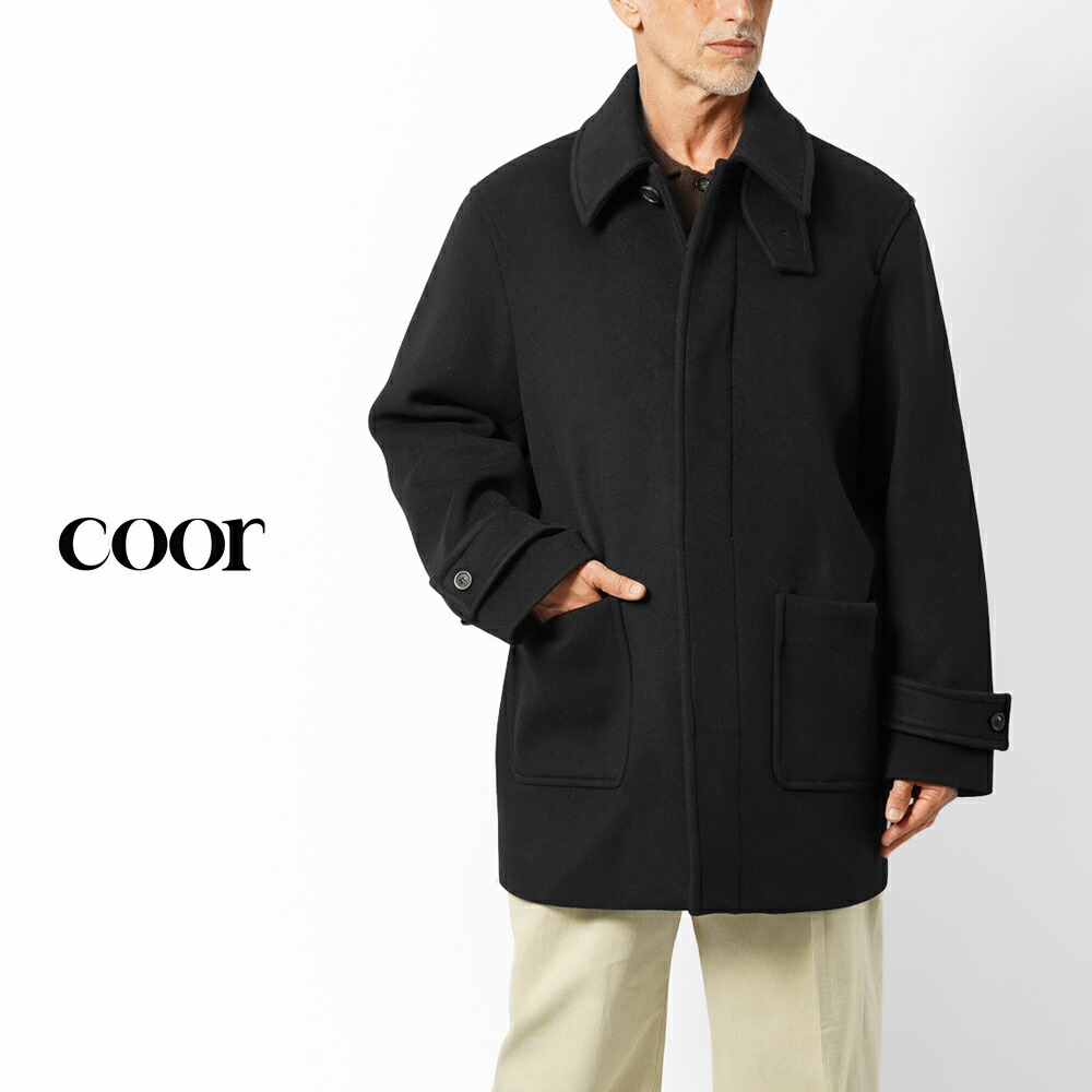 クオ COOR オーバーサイズ ウール ハーフコート カシミアブレンド ブラック 黒 CASHMERE BLEND WOOL HALF COAT メンズ コート メンズアウター メンズコート ミドル丈 シンプル カジュアル ブランド 韓国 アウター 大きいサイズ おしゃれ ウール 秋 冬