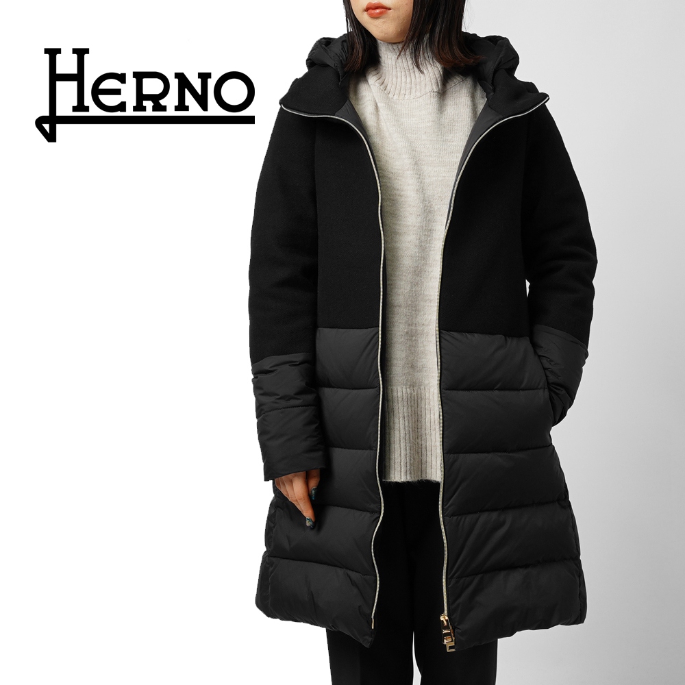 HERNO ヘルノ LAVJAP ウール切替 ナイロン フード付き ダウンコート-