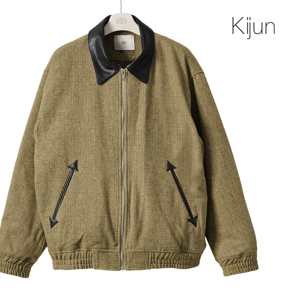 キジュン KIJUN レザー切替ブルゾン チェック レディース ジャケット アウター Mark Blouson 254WTPKNM01 羽織り ファッション 裏地付き チェック柄 カーキ イエロー ショート丈 ウール 秋 冬 秋冬 韓国 ブランド ゆったり オーバーサイズ おしゃれ カジュアル｜GRANDPERE（グランペル） 21,978円